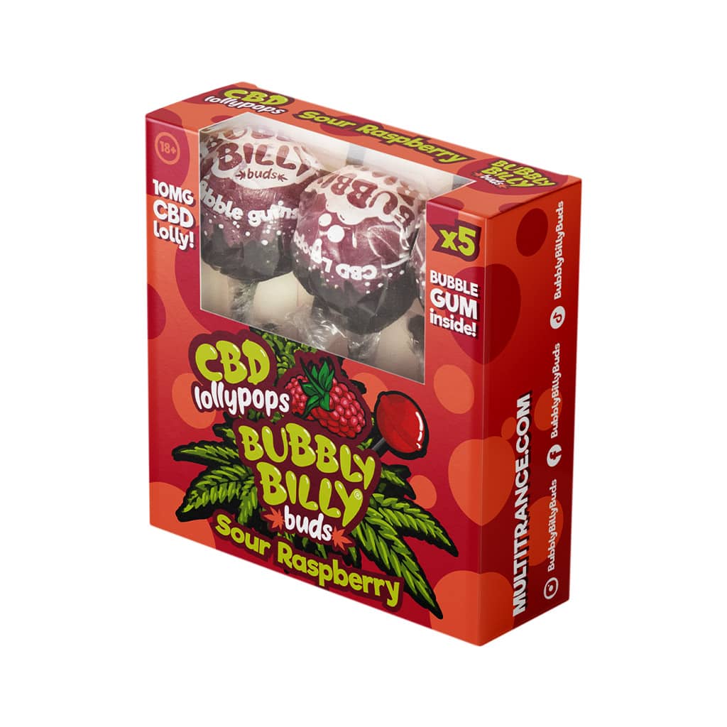 Multitrance Bubbly Billy Buds CBD Lollipops: (5 Pack Gift Box) — Sour Raspberry