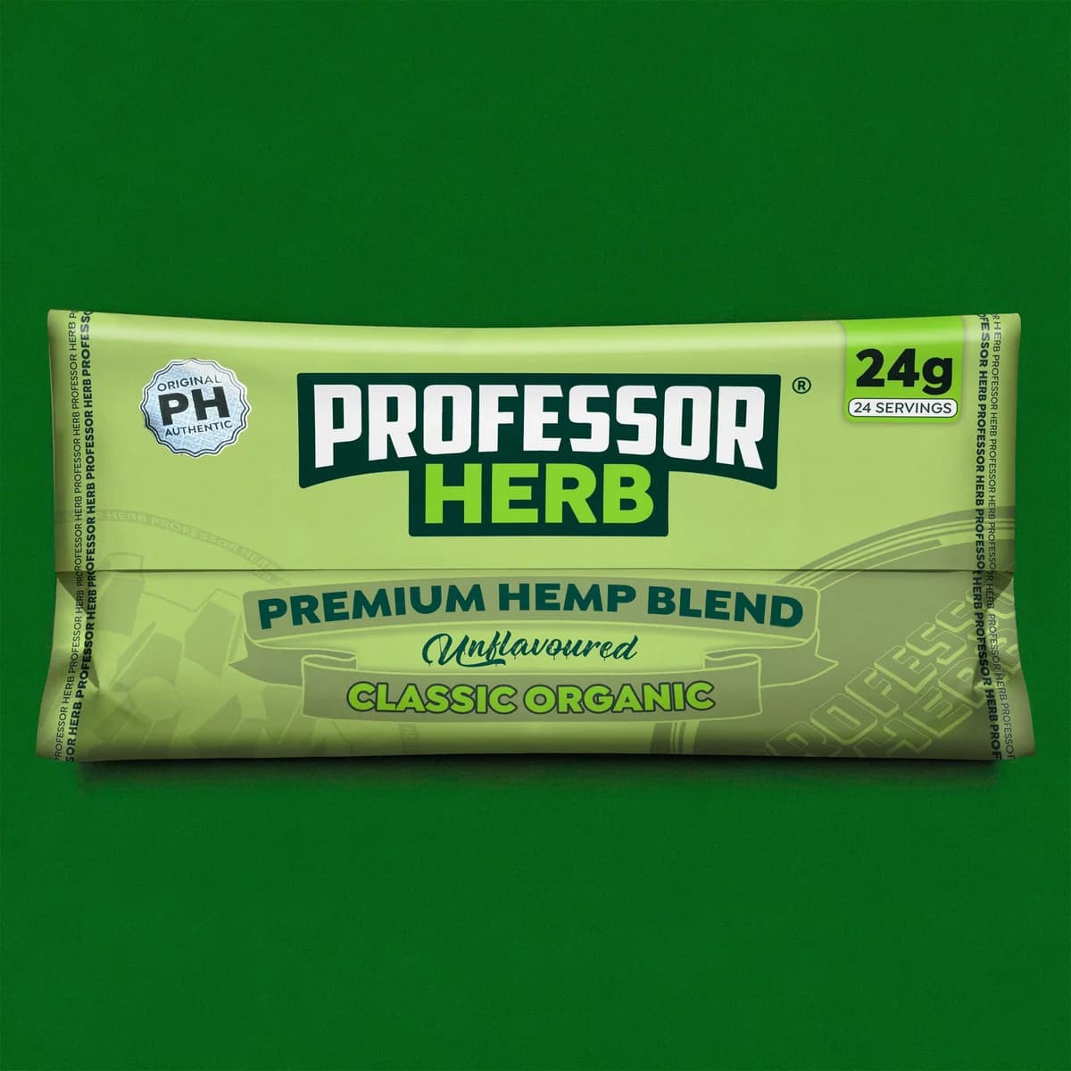 Professor Herb Premium Hemp Blend 24g pouch in Classic Organic on the brand's green artwork