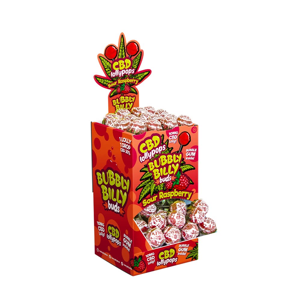 Multitrance Bubbly Billy Buds CBD Lollipops — Box of 100 — Sour Raspberry