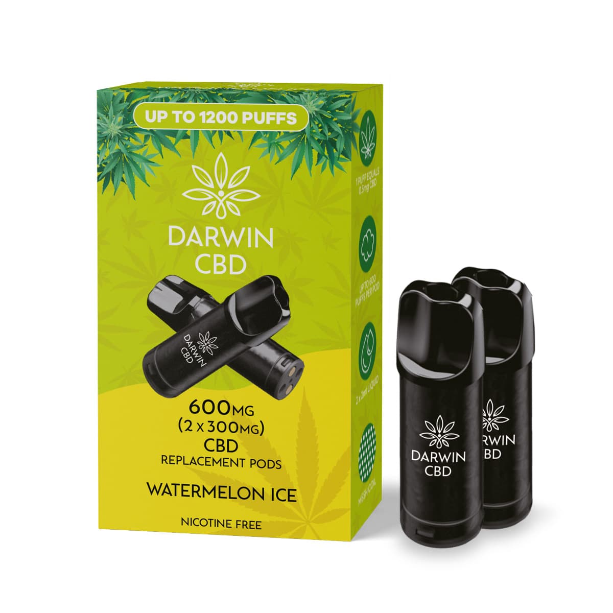 Darwin CBD 600mg (2 x 300mg) Prefilled Pod, Watermelon Ice