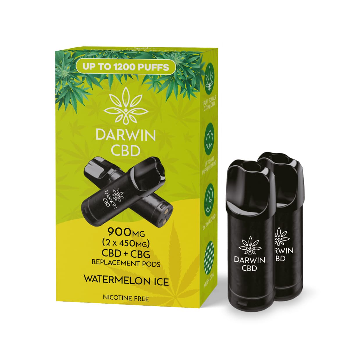 Darwin CBD+CBG 900mg (2 x 450mg) Prefilled Pods — Watermelon Ice