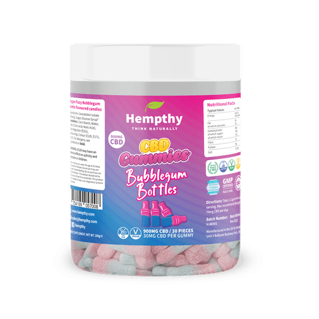 Hempthy CBD Gummy Bubblegum Bottles 900mg