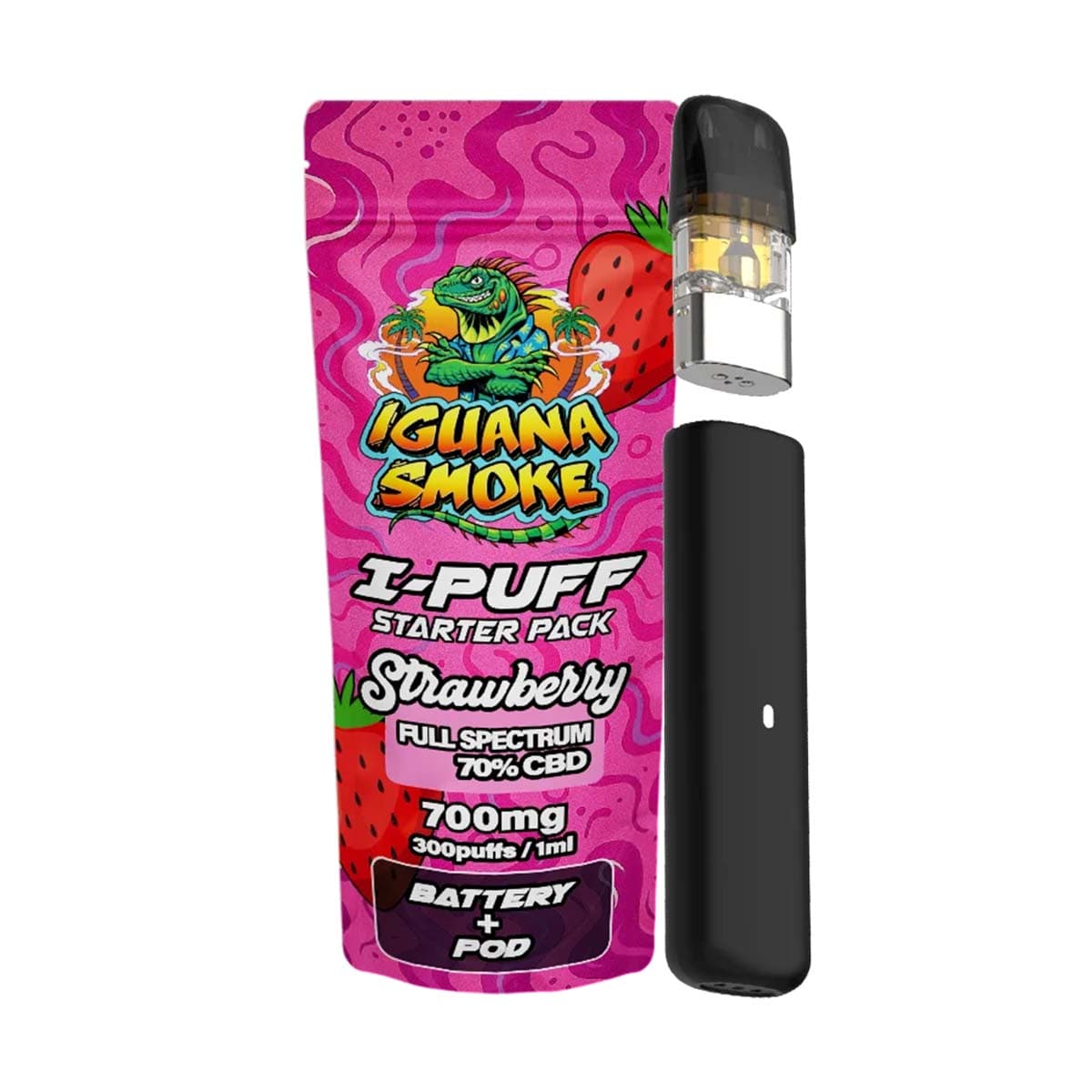 Iguana Smoke I-Puff Starter Pack CBD Vape Kit 700mg — Strawberry
