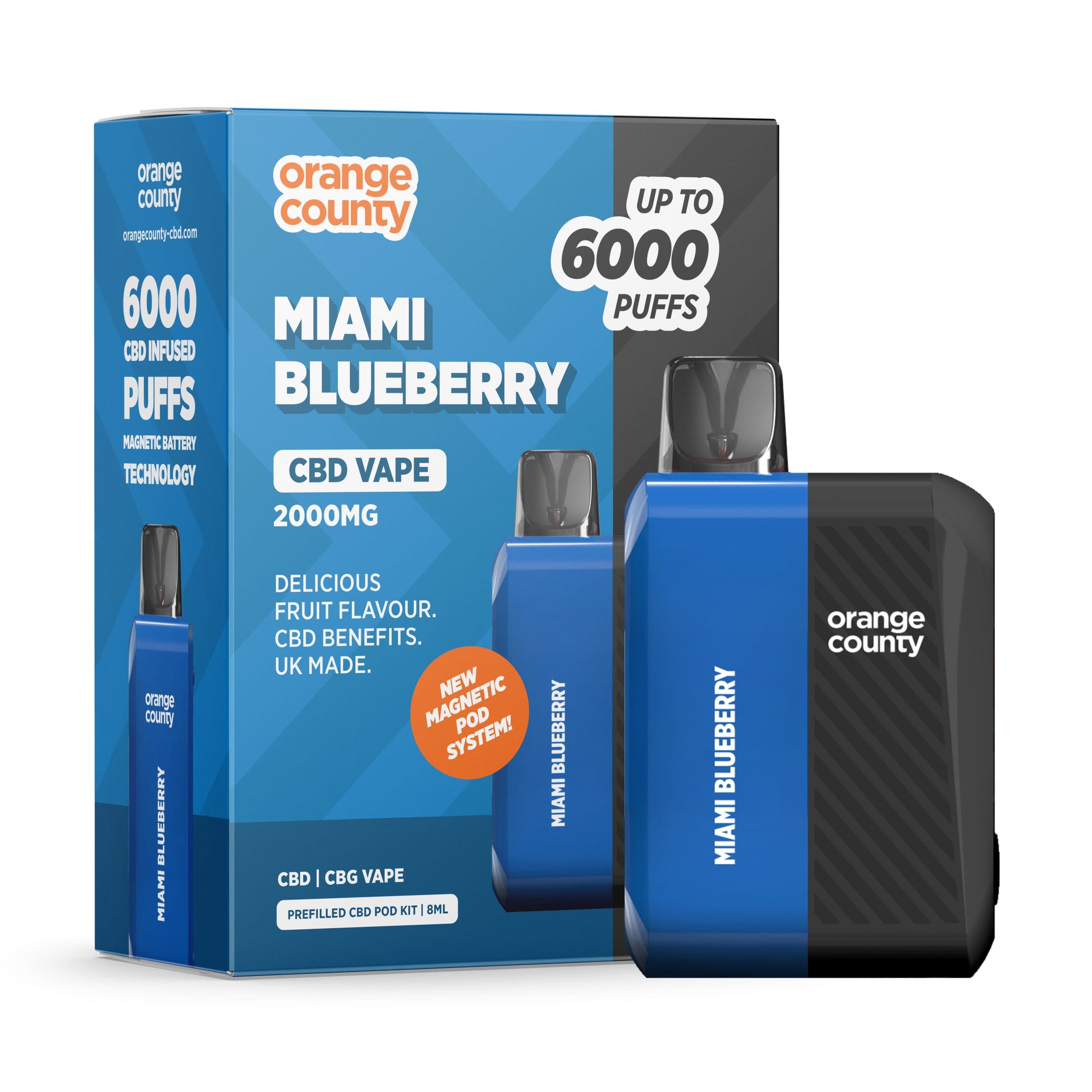 Orange County CBD/CBG 2000mg (10%) 6000 Puff Vape Device, Miami Blueberry