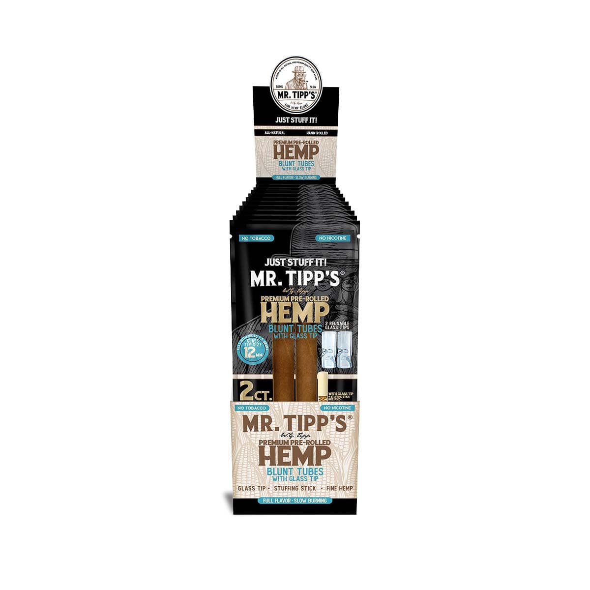 Mr Tipp's Pre-Rolled Hemp Blunt Tubes: Glass Tip 12mm - 2 Tubes