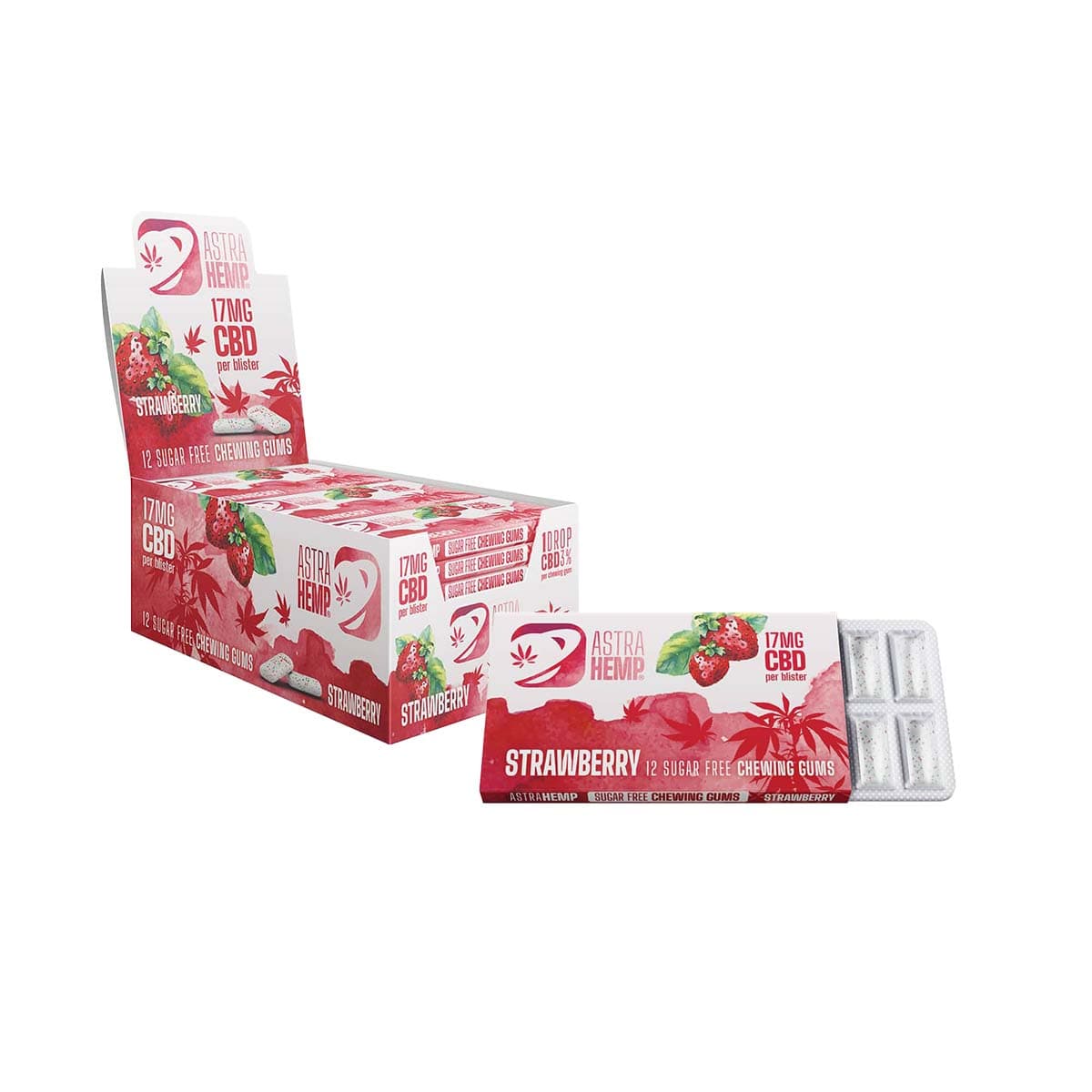 Astra Hemp CBD Chewing Gum Blister Packs 17mg — Box of 24 — Strawberry