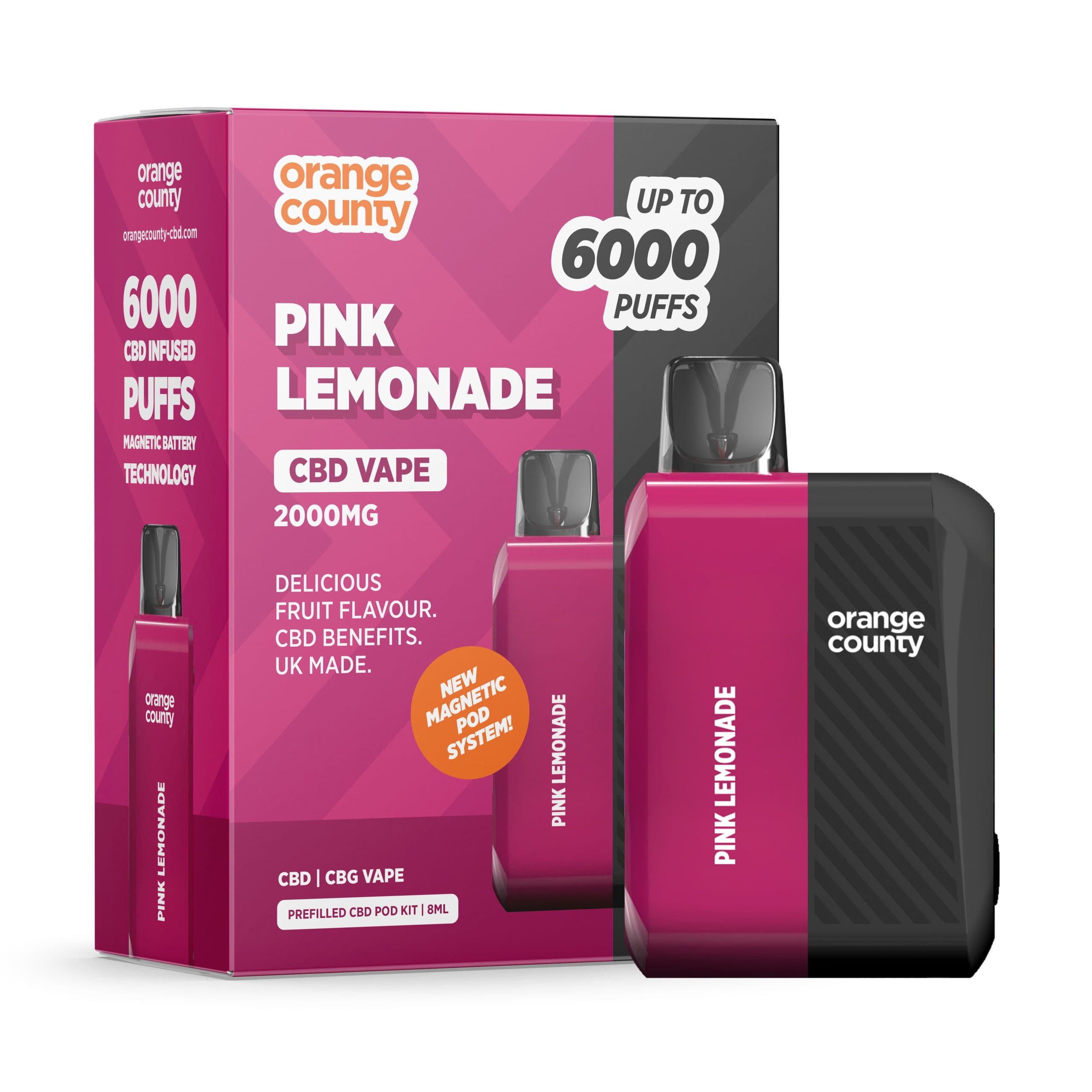 Orange County CBD/CBG 2000mg (10%) 6000 Puff Vape Device — Pink Lemonade