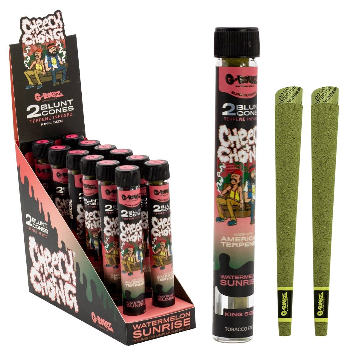 G-Rollz 'Cheech & Chong' Terpene-Infused 2 Blunt Cones — Box of 12 — Watermelon Sunrise