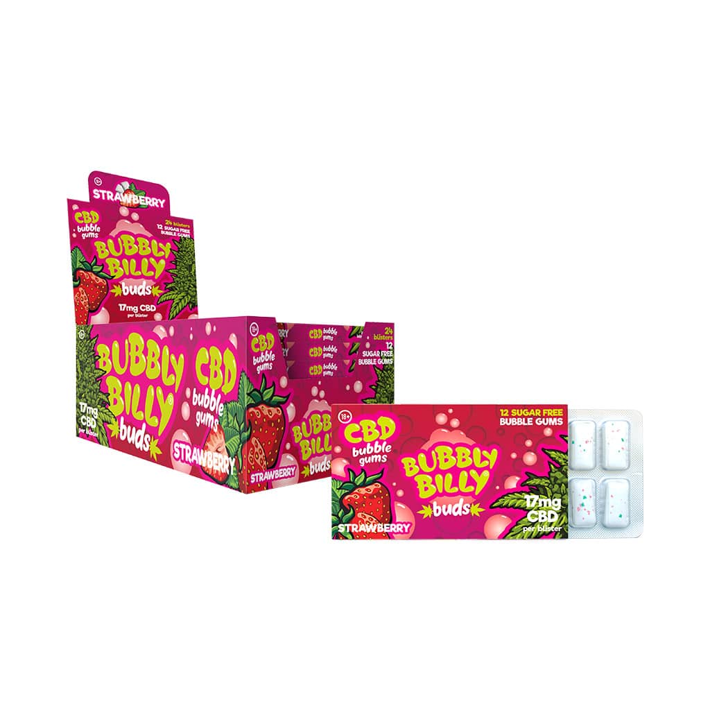 Multitrance Bubbly Billy Bud's CBD Chewing Gum 17mg — Box of 24 — Strawberry
