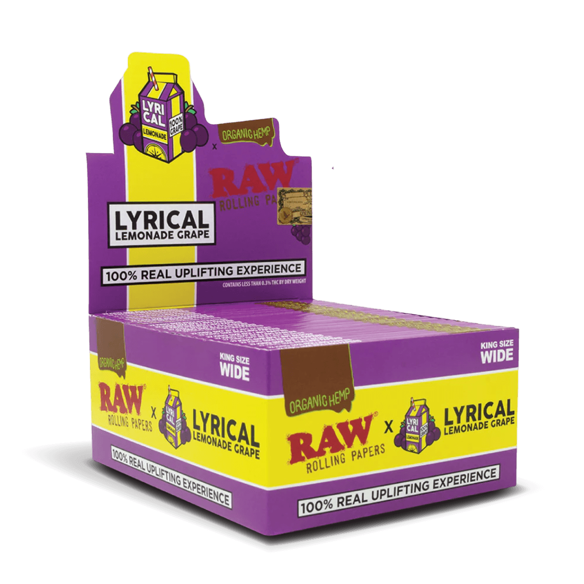 RAW x Lyrical Terpene Enhanced Organic Hemp Rolling Papers — Box of 50 — Lemonade Grape