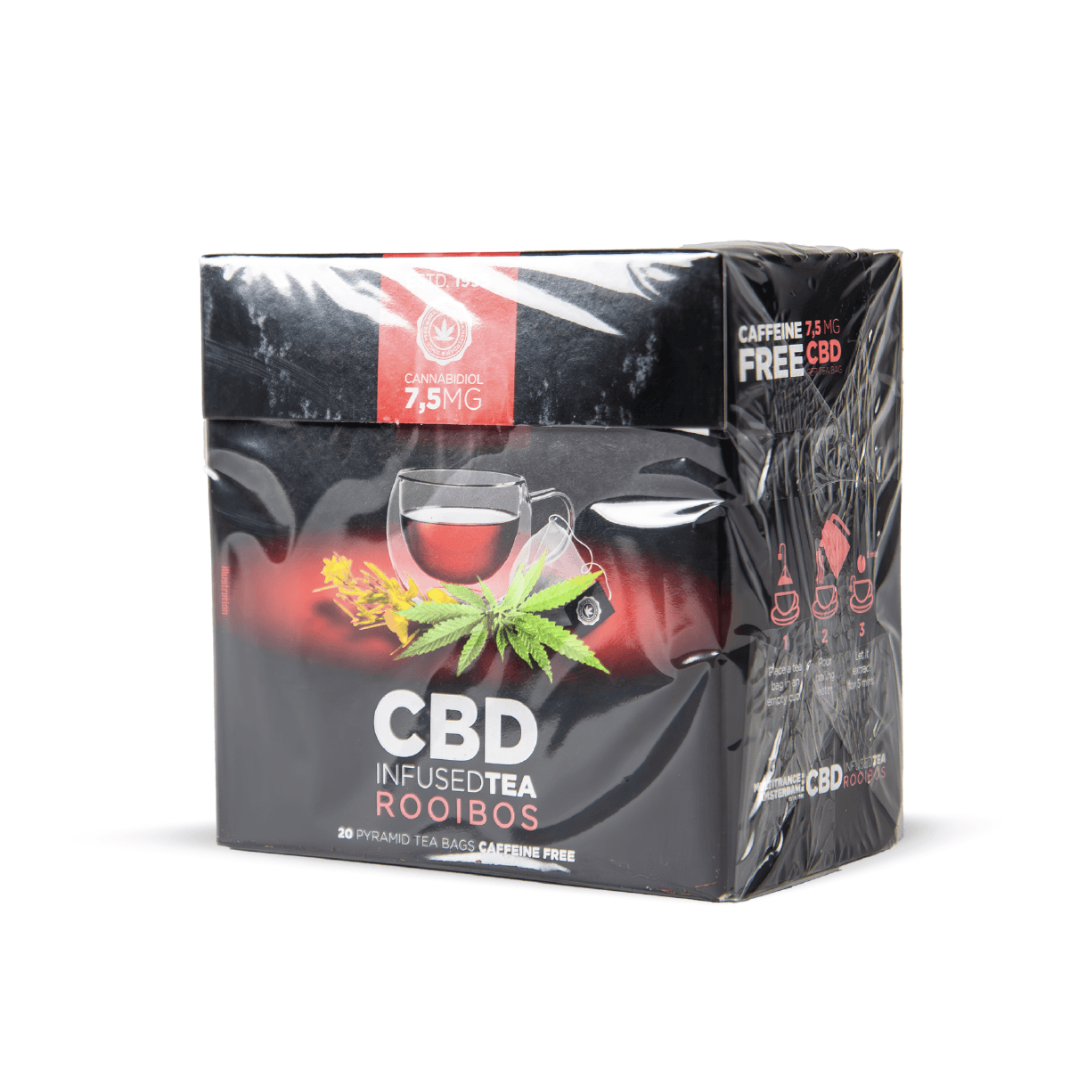 Multitrance Pyramid CBD Tea Bags 150mg (20 Pack) — Pack of 5, Rooibos Tea