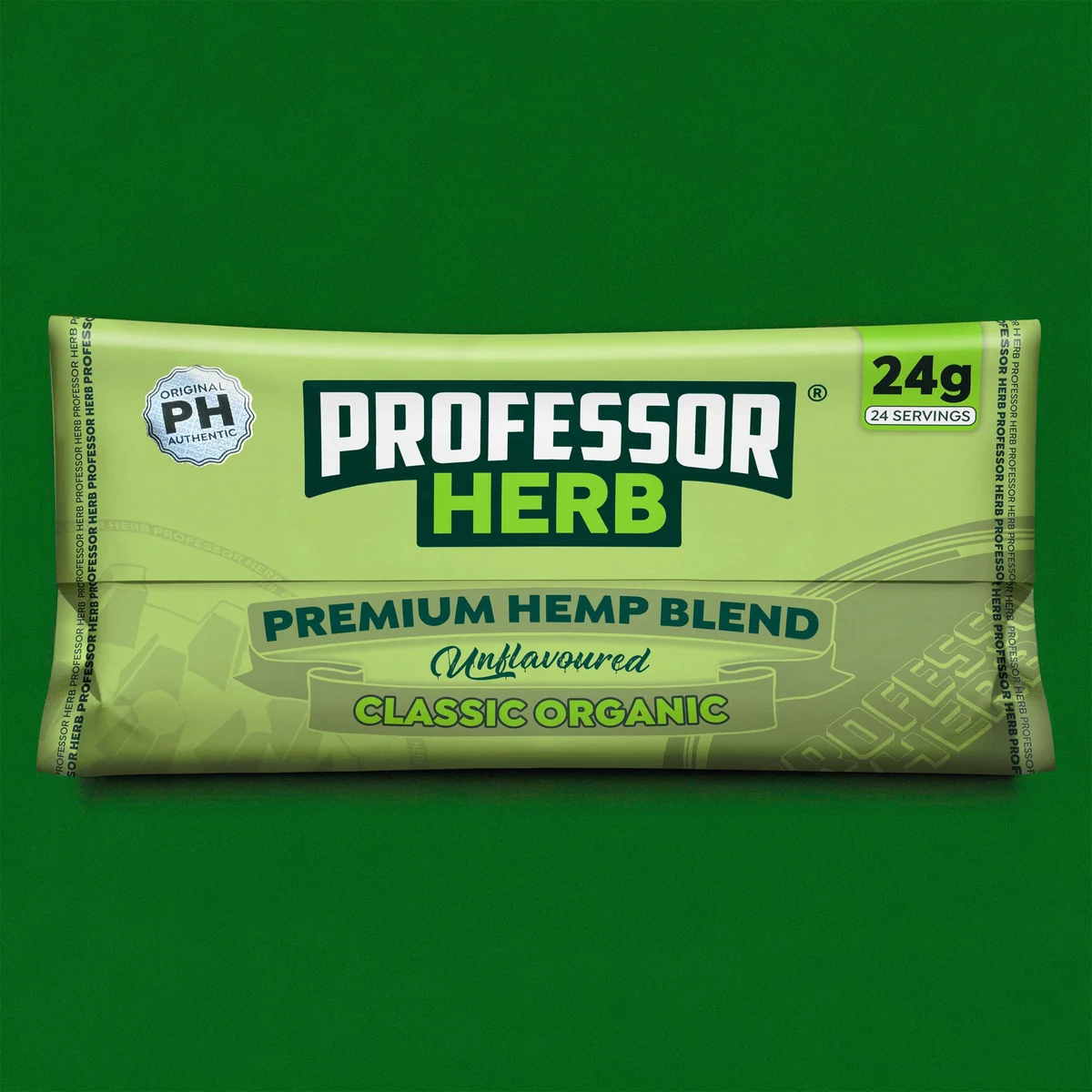 Professor Herb Premium Hemp Blend 24g pouch in Classic Organic on the brand's green artwork